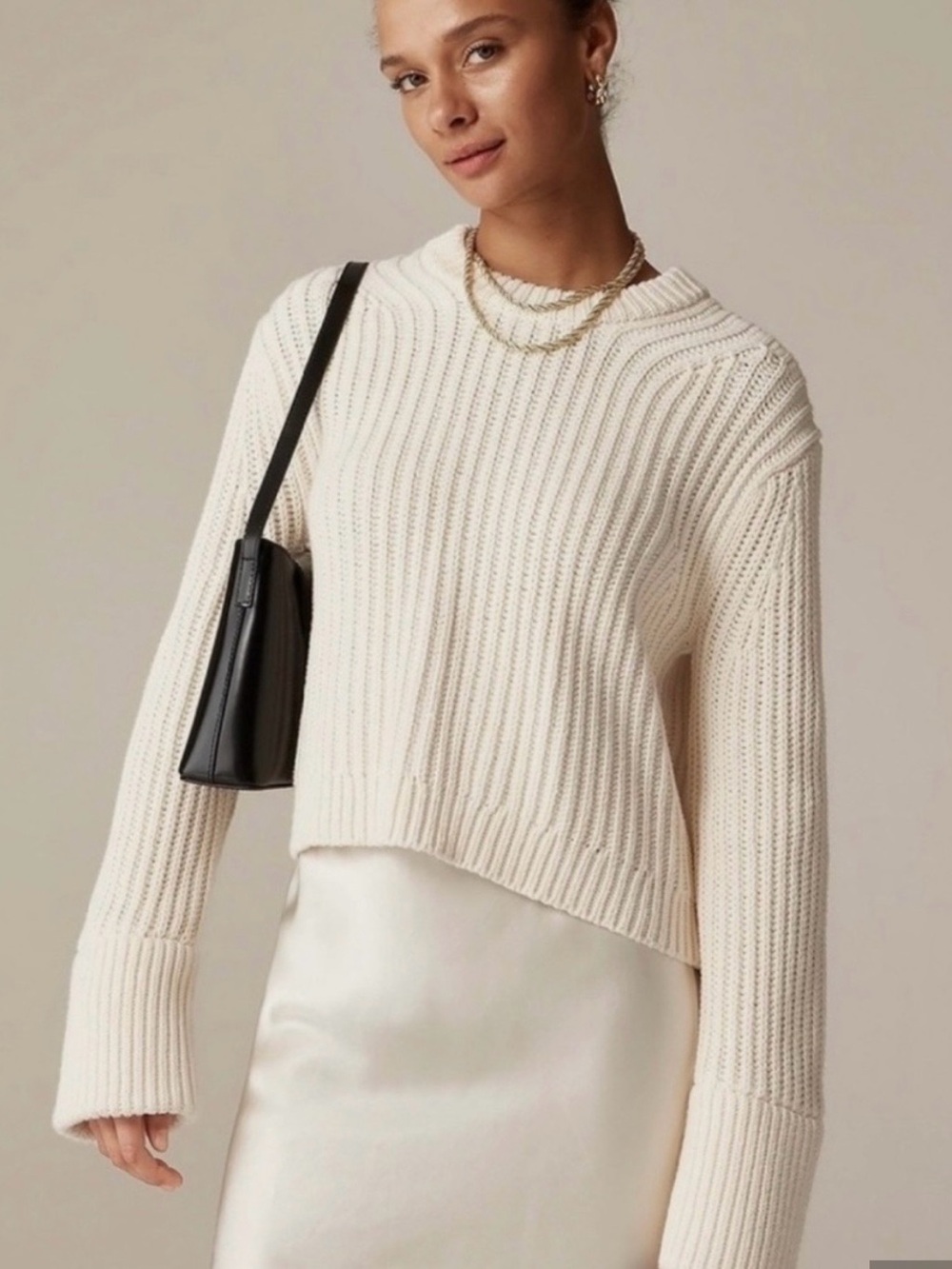 J. Crew Ivory Ribbed Crewneck Sweater fisherman heritage 100% cotton